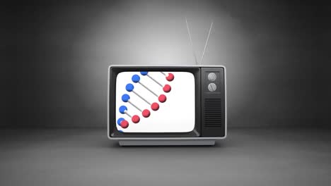 Animation-Eines-Sich-Drehenden-DNA-Strangs-Auf-Einem-Retro-Fernsehbildschirm