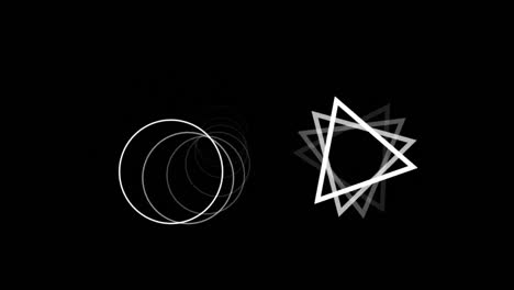 Digitale-Animation-Abstrakter-Kreis--Und-Dreiecksformen-Vor-Schwarzem-Hintergrund