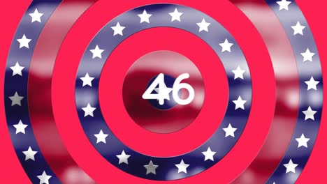 Animation-Von-Zahlen,-Die-über-Sternen-Der-Amerikanischen-Flagge-Wachsen-Und-Auf-Kreisen-Gefärbt-Sind