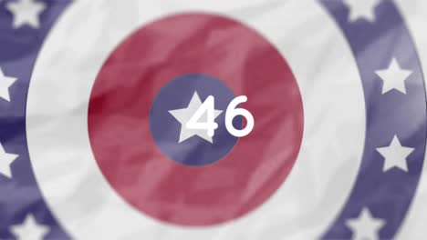 Animation-Von-Zahlen,-Die-über-Sternen-Der-Amerikanischen-Flagge-Wachsen-Und-Auf-Kreisen-Gefärbt-Sind