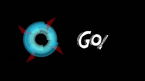 Animation-of-shapes-moving-and-goal-text-on-black-background