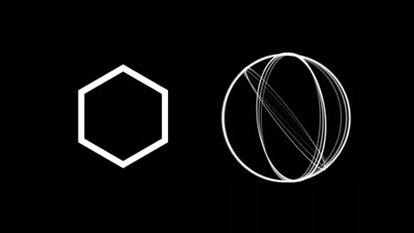 Digitale-Animation-Abstrakter-Sechseckiger-Und-Kreisförmiger-Formen-Vor-Schwarzem-Hintergrund