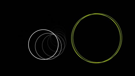 Digitale-Animation-Abstrakter-Kreisförmiger-Formen-Und-Farbenfroher-Abstrakter-Formen-Vor-Schwarzem-Hintergrund