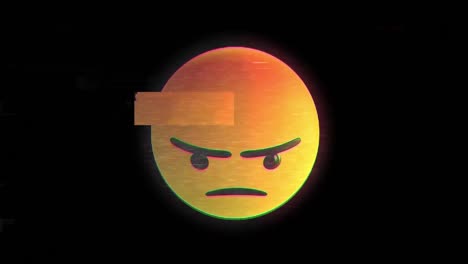 Digitale-Animation-Des-Glitch-Effekts-über-Wütendem-Gesichts-Emoji-Vor-Schwarzem-Hintergrund