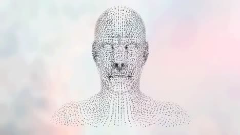 Digitale-Animation-Eines-Menschlichen-Gesichtsmodells,-Das-Sich-Vor-Weißem-Hintergrund-Dreht