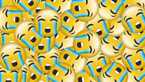 Digital-animation-of-multiple-crying-face-emoji-falling-against-black-background
