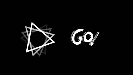 Animation-of-goal-text-and-spinning-triangles-on-black-background