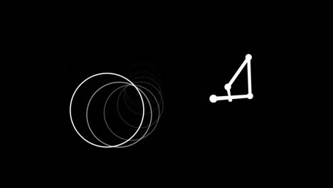 Animation-Von-Kreis-Und-Form,-Die-Sich-Auf-Schwarzem-Hintergrund-Bewegen