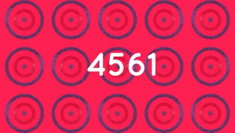 Digital-animation-of-increasing-numbers-against-stars-on-multiple-spinning-circles-on-red-background