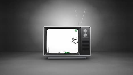 Digitale-Animation-Geometrischer-Formen-Auf-Dem-Fernsehbildschirm-Vor-Grauem-Hintergrund