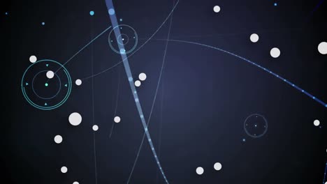 Digital-animation-of-multiple-dots-against-network-of-connections-and-light-spot-on-blue-background