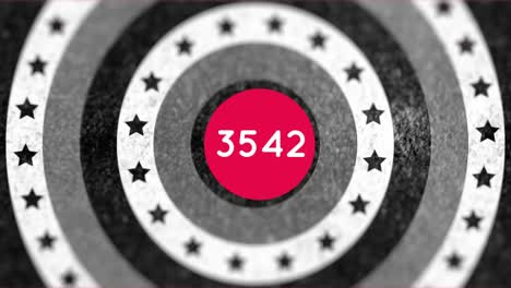 Increasing-numbers-on-round-red-banner-against-stars-on-spinning-circles-on-black-background