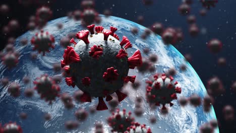 Animation-Von-Covid-19-Zellen,-Die-über-Dem-Planeten-Erde-Schweben