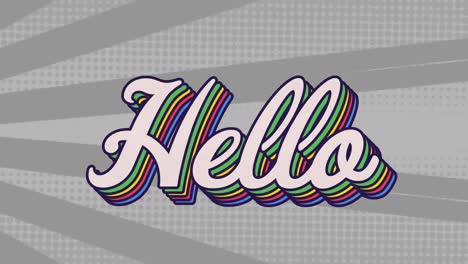 Digital-animation-of-hello-text-with-rainbow-shadow-effect-against-grey-radial-background