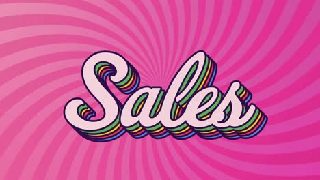 Digital-animation-of-sales-text-with-rainbow-shadow-effect-against-pink-radial-background