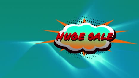 Huge-sale-text-over-retro-speech-bubble-against-digital-waves-on-blue-background
