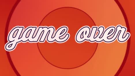 Digital-animation-of-game-over-text-against-concentric-circles-effect-on-orange-background