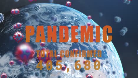 Animation-Von-Covid-19-Zellen-Und-Pandemischer-Datenverarbeitung-Auf-Der-Ganzen-Welt