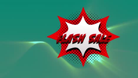 Flash-sale-text-over-retro-speech-bubble-against-digital-waves-on-green-background
