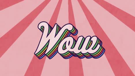 Digital-animation-of-wow-text-with-rainbow-shadow-effect-against-pink-radial-background