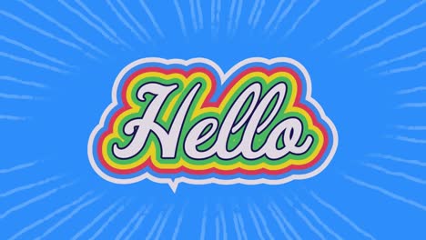 Animation-of-hello-text-in-colourful-letters-on-blue-background