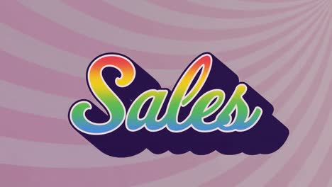 Digitale-Animation-Des-Regenbogeneffekts-über-Verkaufstext-Vor-Violettem-Radialem-Hintergrund