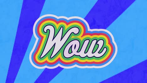 Digital-animation-of-wow-text-with-rainbow-shadow-effect-against-blue-radial-background