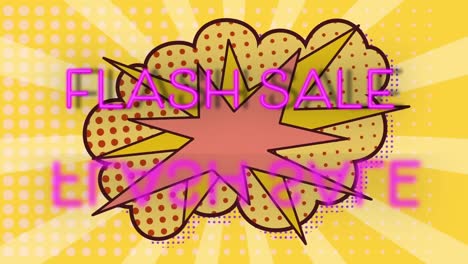 Flash-sale-text-with-reflection-effect-over-retro-speech-bubble-against-yellow-radial-background