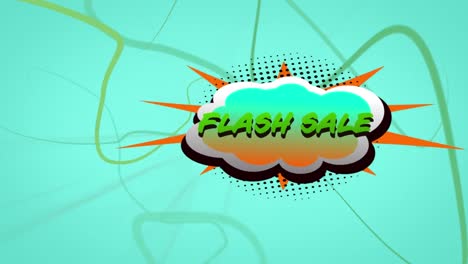 Flash-sale-text-over-retro-speech-bubble-against-wavy-green-lines-on-blue-background