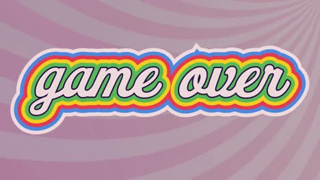 Digital-animation-of-game-over-text-with-rainbow-shadow-effect-against-purple-radial-background
