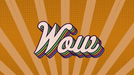 Animation-of-wow-text-in-colourful-letters-on-orange-background