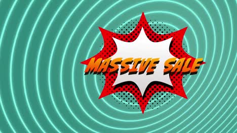 Massive-sale-text-over-retro-speech-bubble-against-spiral-light-trails-on-green-background