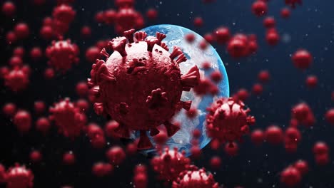 Animation-Von-Covid-19-Zellen,-Die-über-Dem-Planeten-Erde-Schweben