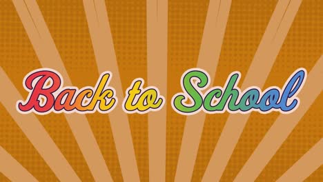 Digital-animation-of-rainbow-effect-over-back-to-school-text-against-yellow-radial-background