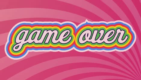 Digital-animation-of-game-over-text-with-rainbow-shadow-effect-against-pink-radial-background