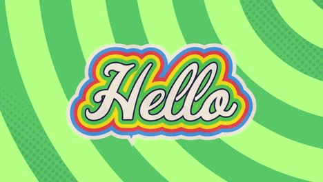 Digital-animation-of-hello-text-with-rainbow-shadow-effect-against-green-radial-background