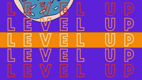 Animation-of-level-up-over-colorful-graphics-and-shapes