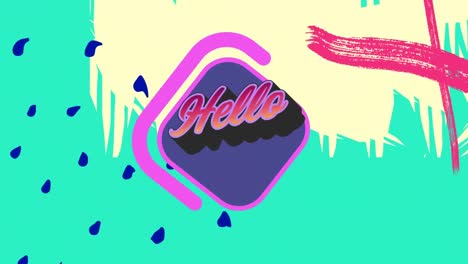 Animation-of-hello-text-over-colorful-graphics-and-shapes