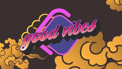 Animation-of-good-vibes-text-over-colorful-graphics-and-clouds