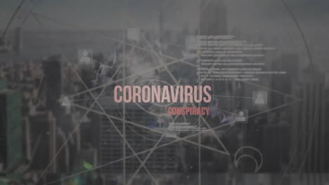 Animation-of-coronavirus-conspiracy-text-over-cityscape