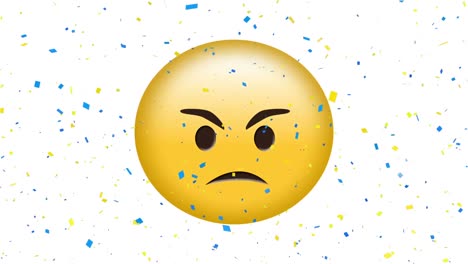 Animation-of-angry-emoji-icon-over-confetti-falling