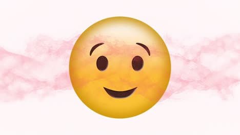 Animation-Des-Glücklichen-Emoji-Symbols-über-Roten,-Sich-Bewegenden-Wellen