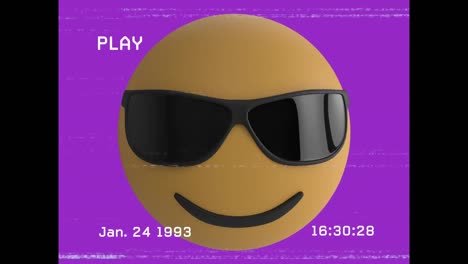 Animation-of-sunglasses-emoji-icon-over-screen-with-noise