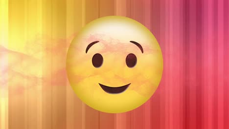 Animation-Des-Glücklichen-Emoji-Symbols-über-Roten,-Sich-Bewegenden-Wellen
