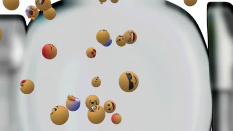 Animation-of-multiple-falling-emojis-on-grey-background