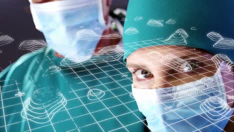 Animation-of-grid-over-surgeons-in-face-masks