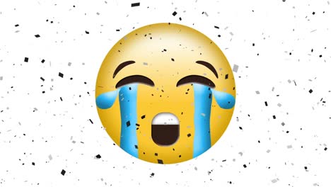 Animation-of-sad-emoji-icon-over-falling-confetti