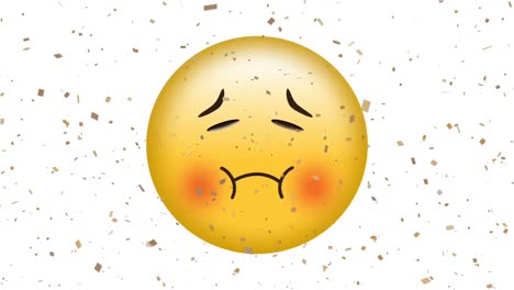 Animation-of-sick-emoji-icon-over-confetti-falling