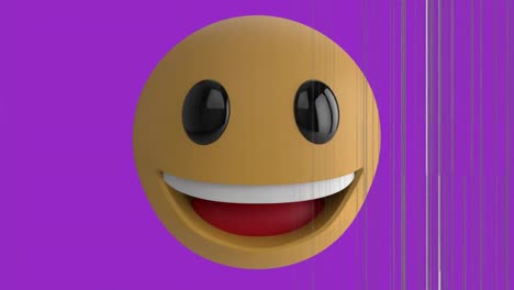 Animation-of-happy-emoji-icon-over-screen-with-noise
