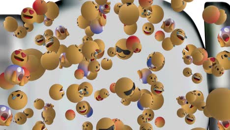 Animation-of-multiple-falling-emojis-on-grey-background
